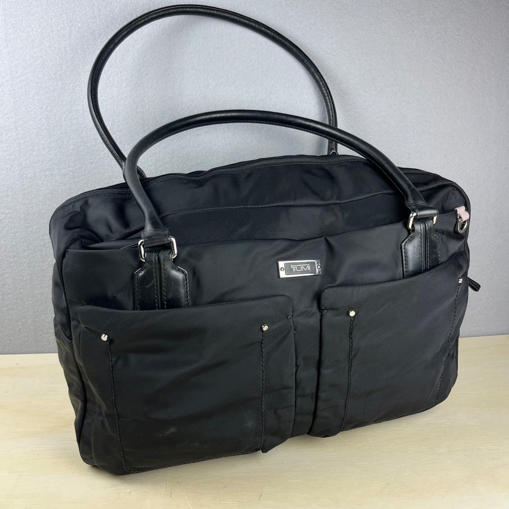 Tumi Voyageur Cortina Black Nylon Leather Trim Travel Laptop Bag 484702D
